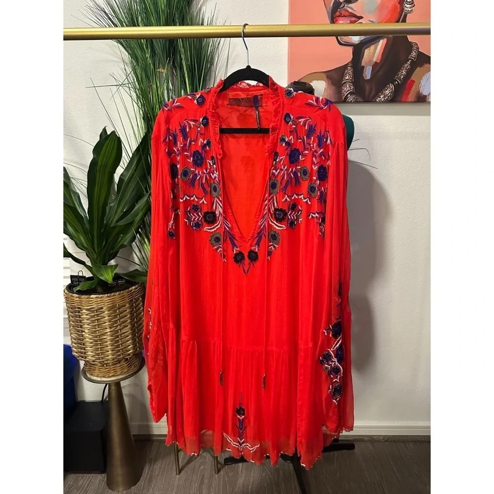 Free People Embroidered & Beaded Tunic Dress - Size Medium - Picture 14 of 14